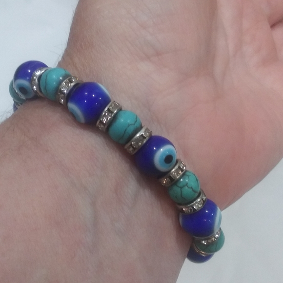 Blue Evil Eye Stretch Bracelet & Hamsa Keychain - Picture 5 of 5